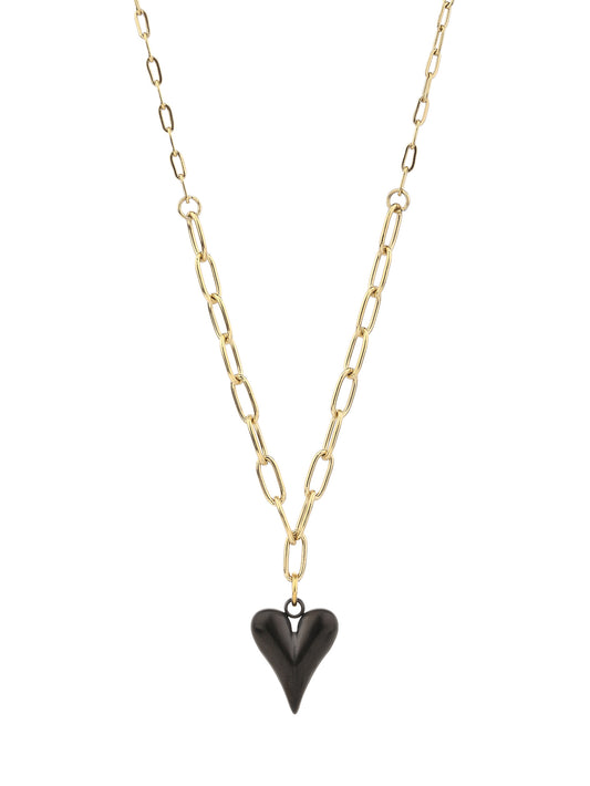 316L Stainless Steel, Simple and Stylish, 18k Gold Heart Baked Porcelain Black Heart Necklace - YUZENG-jewelrystore.com