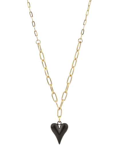 316L Stainless Steel, Simple and Stylish, 18k Gold Heart Baked Porcelain Black Heart Necklace - YUZENG-jewelrystore.com
