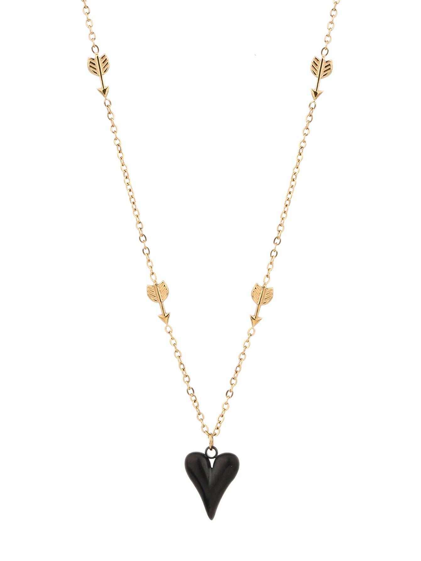 316L Stainless Steel, Simple Fashion, 18K Gold Baked Black Heart Necklace - YUZENG-jewelrystore.com