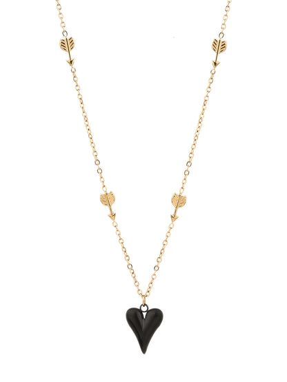 316L Stainless Steel, Simple Fashion, 18K Gold Baked Black Heart Necklace - YUZENG-jewelrystore.com