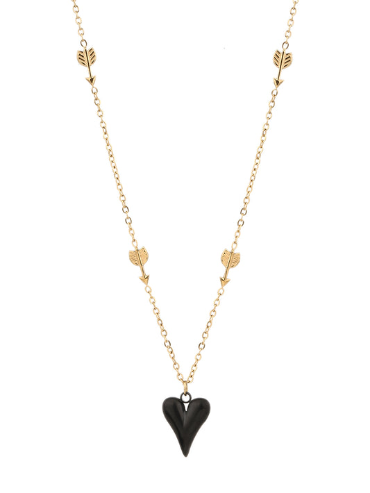 316L Stainless Steel, Simple Fashion, 18K Gold Baked Black Heart Necklace - YUZENG-jewelrystore.com