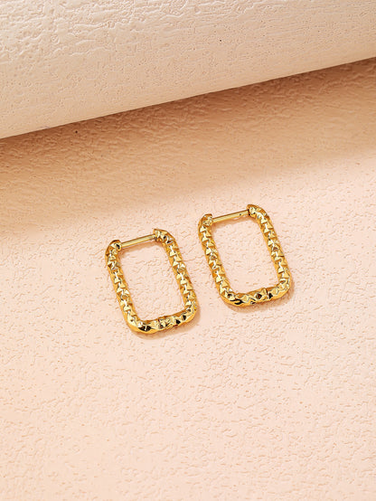 YUZENG Chic Vintage! Hammered Texture Geometric Rectangle Earrings with 18k Gold Plating！ - YUZENG-jewelrystore.com