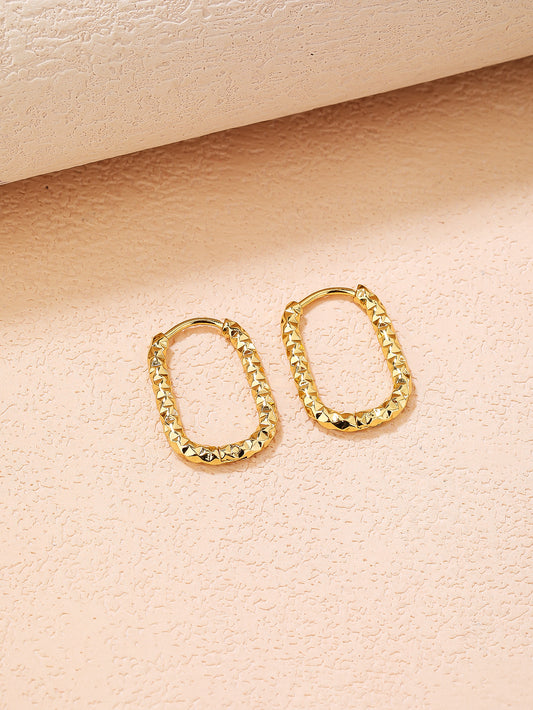 YUZENG Hammered Texture! 18k Gold Plated Geometric Oval Earrings - YUZENG-jewelrystore.com