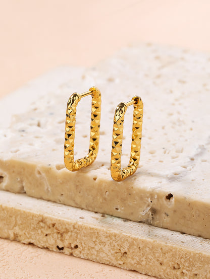 YUZENG Chic Vintage! Hammered Texture Geometric Rectangle Earrings with 18k Gold Plating！ - YUZENG-jewelrystore.com
