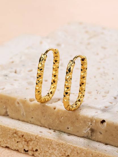 YUZENG Hammered Texture! 18k Gold Plated Geometric Oval Earrings - YUZENG-jewelrystore.com