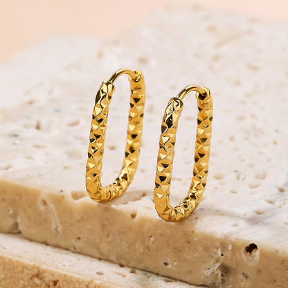 YUZENG Hammered Texture! 18k Gold Plated Geometric Oval Earrings - YUZENG-jewelrystore.com