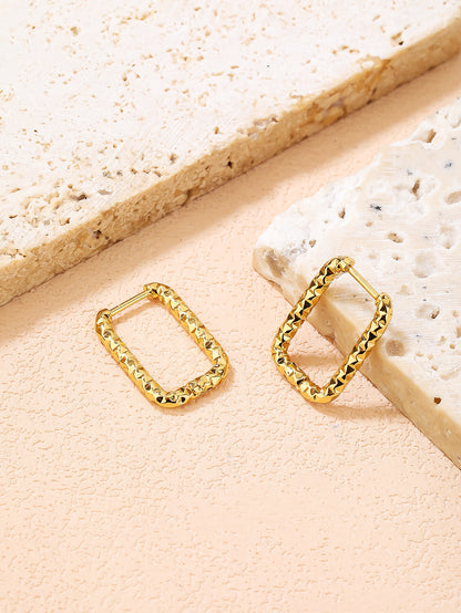 YUZENG Chic Vintage! Hammered Texture Geometric Rectangle Earrings with 18k Gold Plating！ - YUZENG-jewelrystore.com