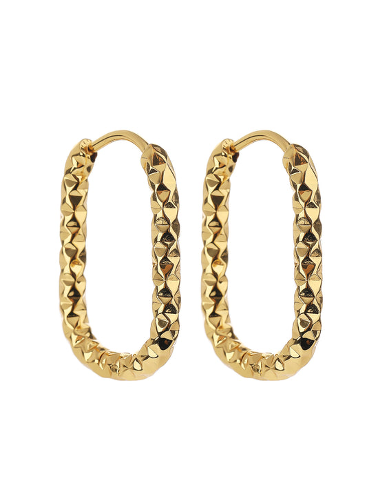 YUZENG Hammered Texture! 18k Gold Plated Geometric Oval Earrings - YUZENG-jewelrystore.com