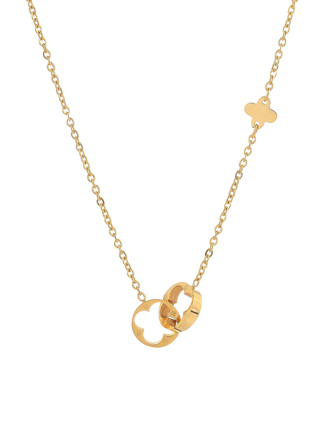 Four-Leaf Clover Hollow Out Necklace - Stainless Steel Rose Gold Plated - YUZENG-jewelrystore.com
