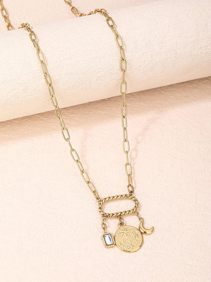 316L stainless steel 18K gold vintage bohemian hair a star moon rhinestone pendant necklace - YUZENG-jewelrystore.com