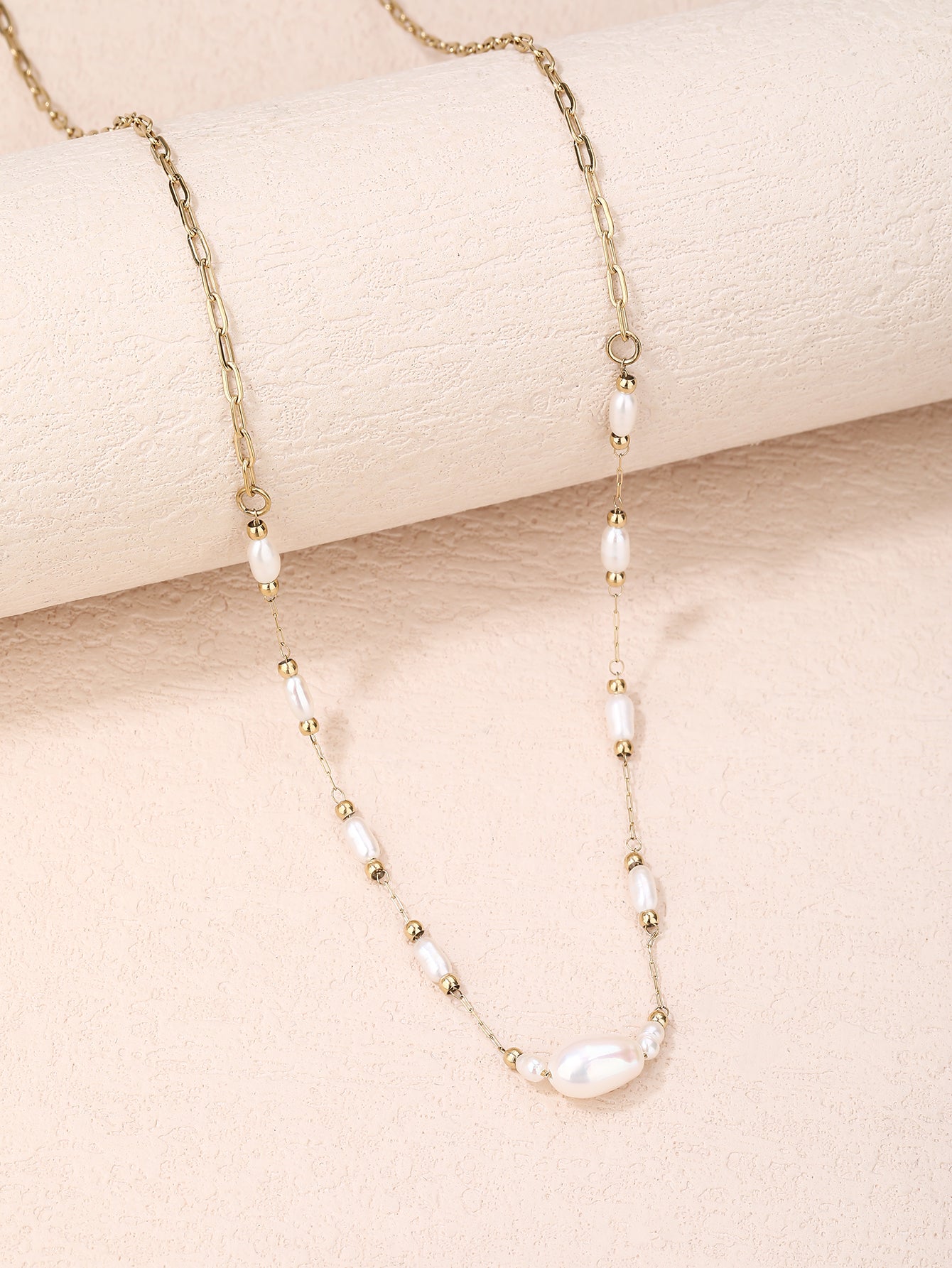 316L Stainless Steel 18K Natural Pearl Chain Necklace - YUZENG-jewelrystore.com