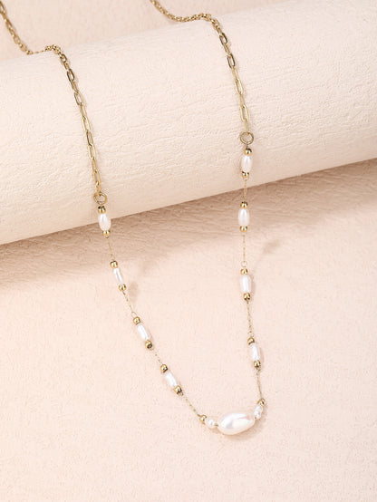 316L Stainless Steel 18K Natural Pearl Chain Necklace - YUZENG-jewelrystore.com