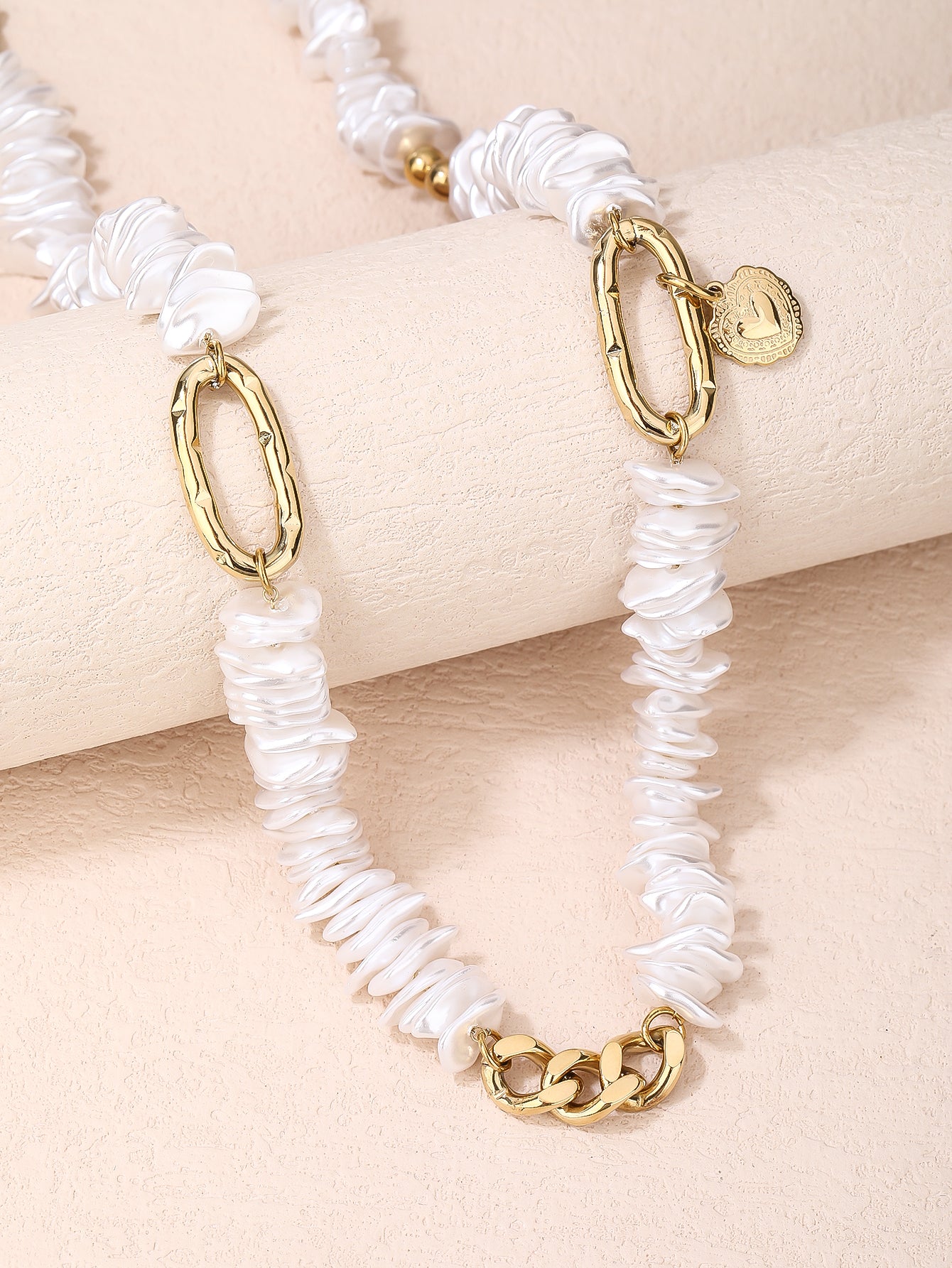 316L Stainless Steel Flake Pearl 18K Collar Necklace - YUZENG-jewelrystore.com