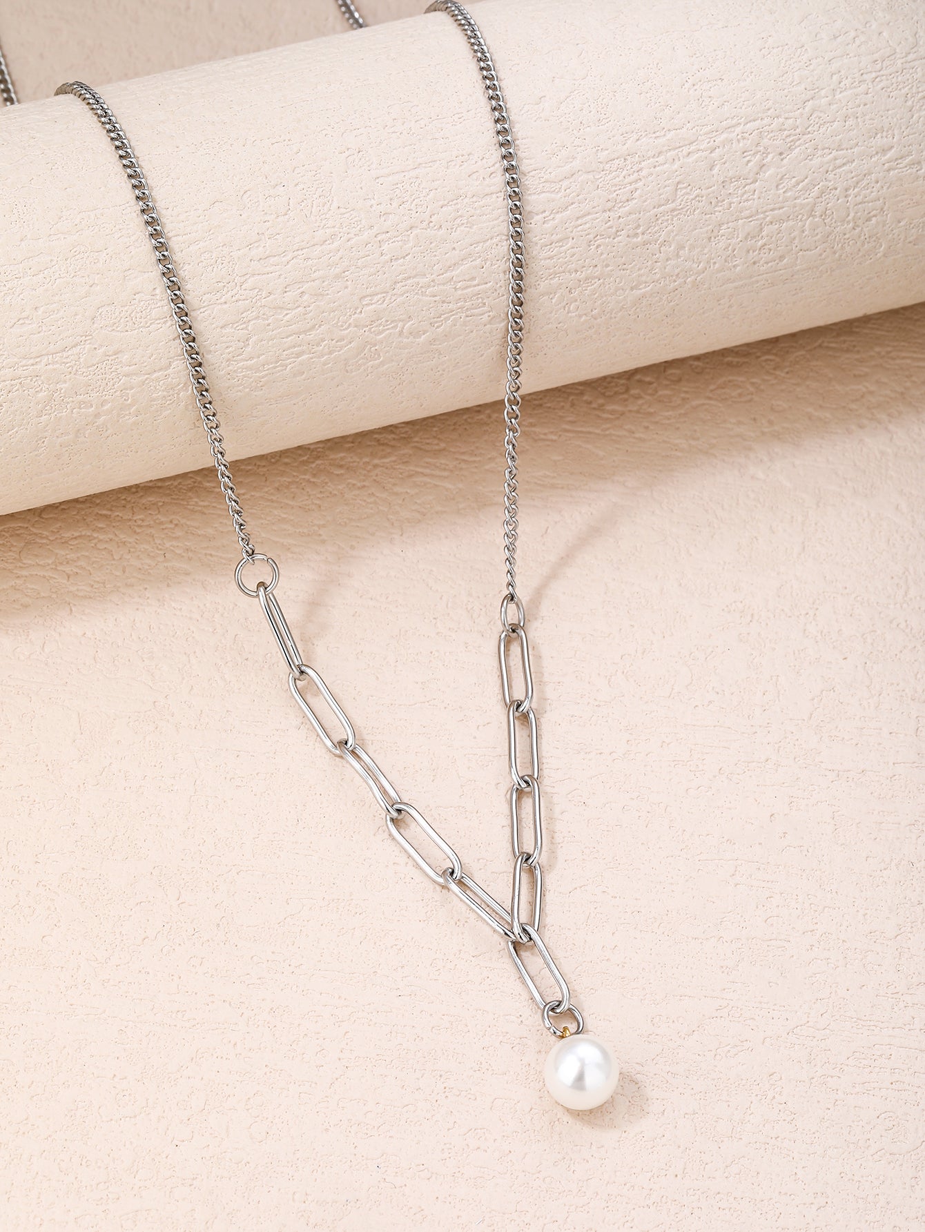 316L stainless steel simple and fashionable suitable for layering pearl sweater chain necklace - YUZENG-jewelrystore.com