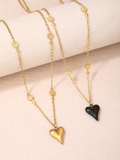 316L Stainless Steel, Simple Fashion, 18K Gold Baked Black Heart Necklace - YUZENG-jewelrystore.com