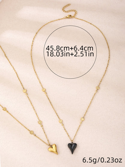 316L Stainless Steel, Simple Fashion, 18K Gold Baked Black Heart Necklace - YUZENG-jewelrystore.com