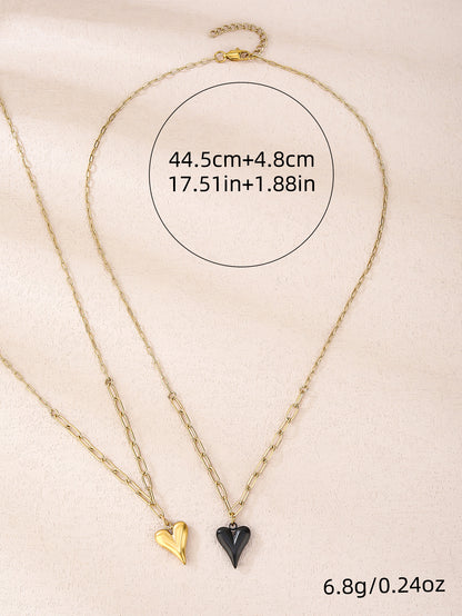 316L Stainless Steel, Simple and Stylish, 18k Gold Heart Baked Porcelain Black Heart Necklace - YUZENG-jewelrystore.com