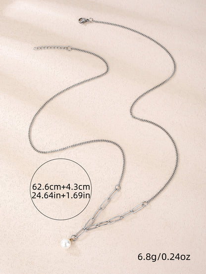 316L stainless steel simple and fashionable suitable for layering pearl sweater chain necklace - YUZENG-jewelrystore.com
