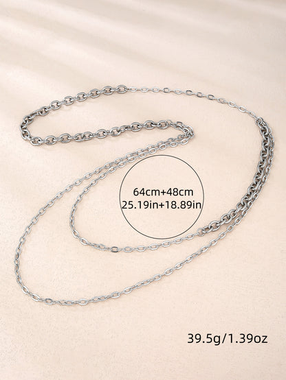 316L Stainless Steel Simple Fashion Double Layered Chunky Sweater Chain Necklace - YUZENG-jewelrystore.com