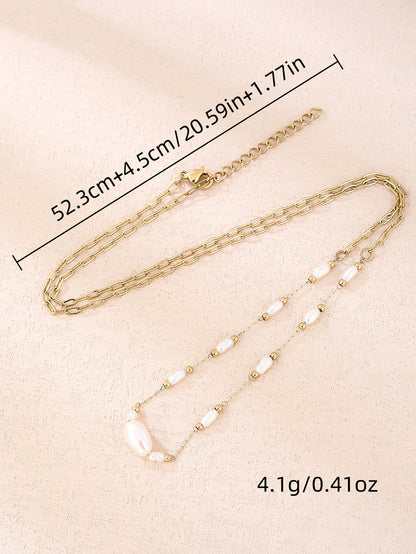 316L Stainless Steel 18K Natural Pearl Chain Necklace - YUZENG-jewelrystore.com