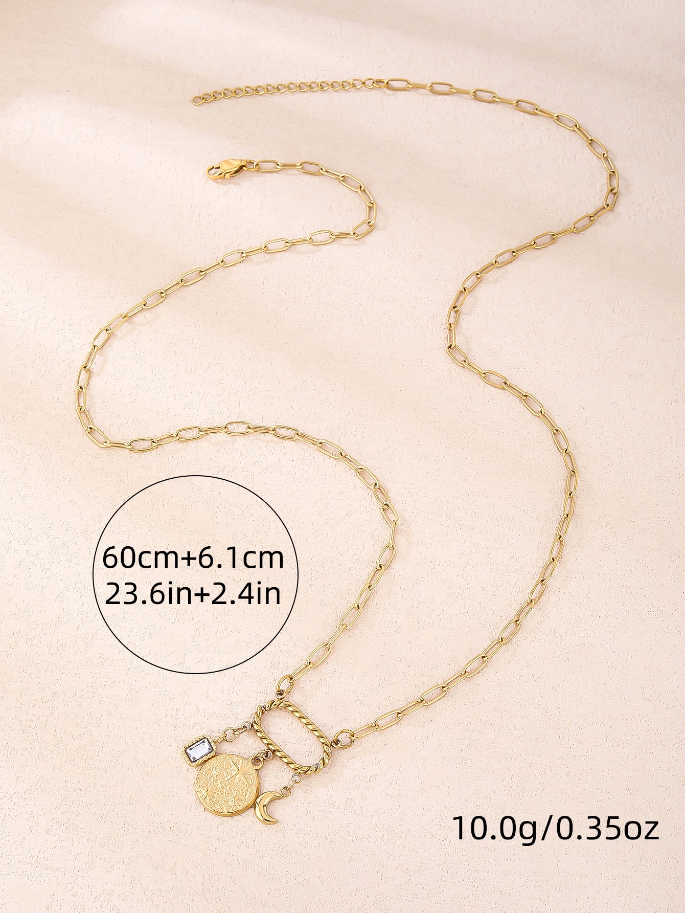 316L stainless steel 18K gold vintage bohemian hair a star moon rhinestone pendant necklace - YUZENG-jewelrystore.com
