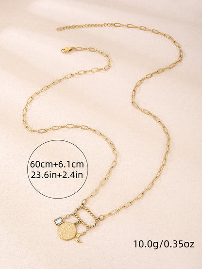 316L stainless steel 18K gold vintage bohemian hair a star moon rhinestone pendant necklace - YUZENG-jewelrystore.com