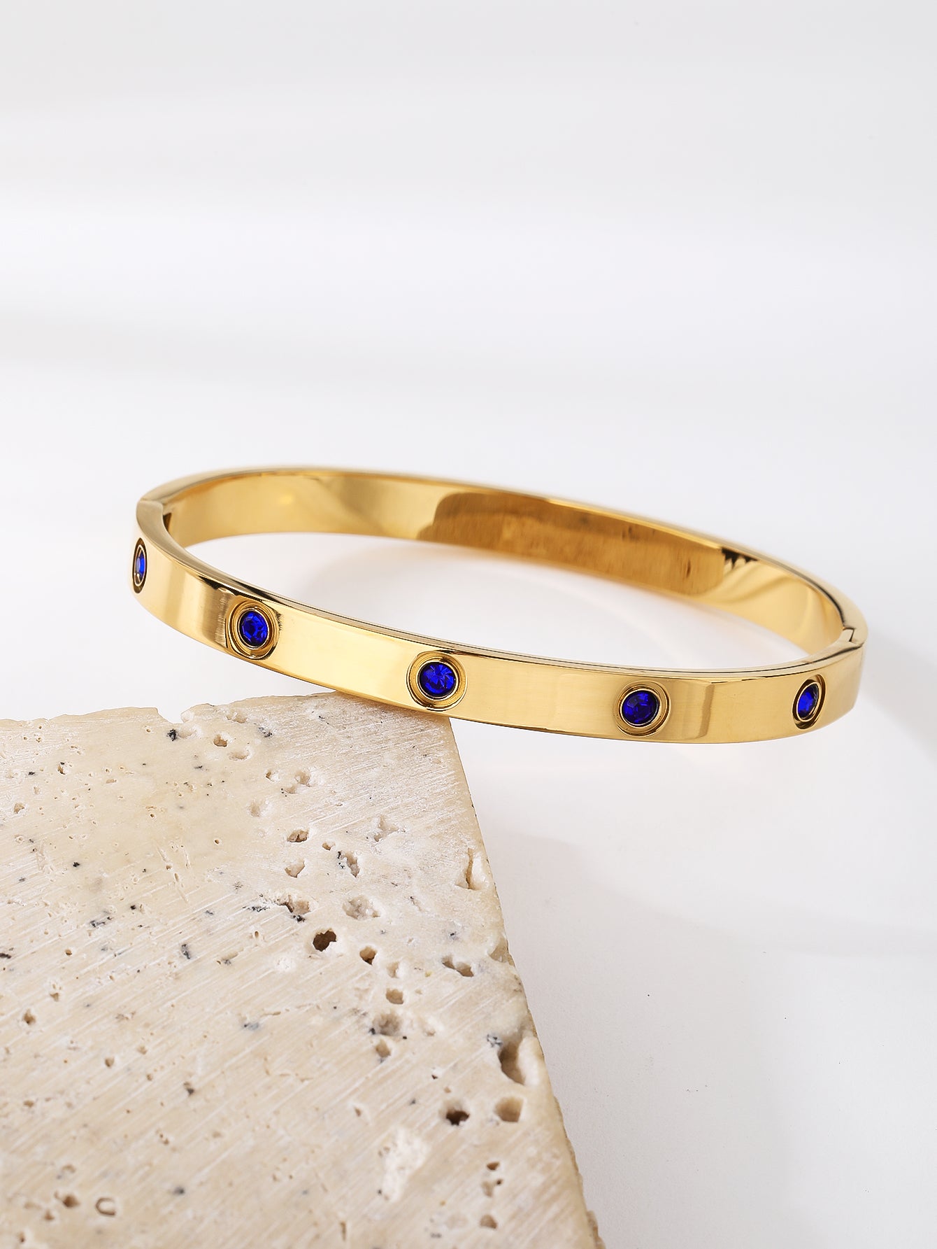 Simple Premium Blue Rhinestone Stainless steel 18k Gold Women's Bracelet Pair - YUZENG-jewelrystore.com