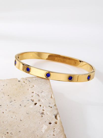 Simple Premium Blue Rhinestone Stainless steel 18k Gold Women's Bracelet Pair - YUZENG-jewelrystore.com