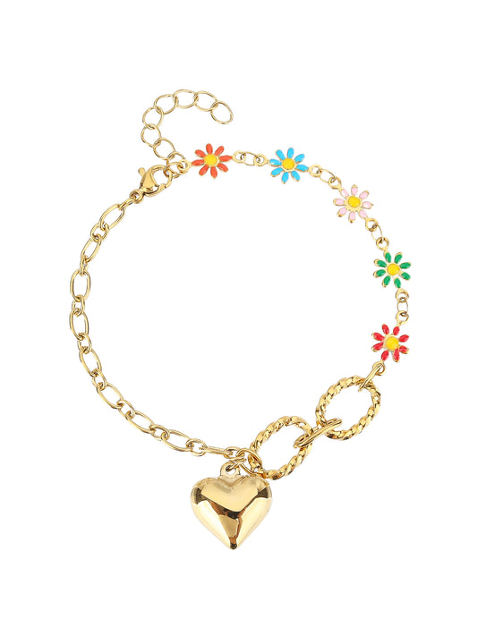 Cute and Versatile Flower Heart Necklace in Stainless Steel - YUZENG-jewelrystore.com