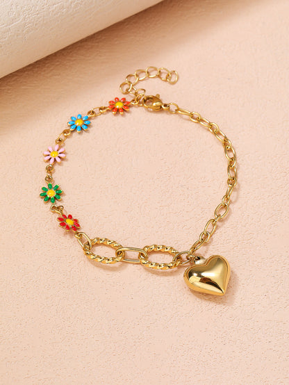 Cute and Versatile Flower Heart Necklace in Stainless Steel - YUZENG-jewelrystore.com