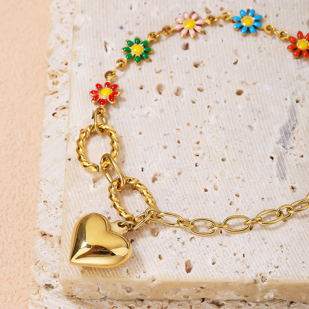 Cute and Versatile Flower Heart Necklace in Stainless Steel - YUZENG-jewelrystore.com