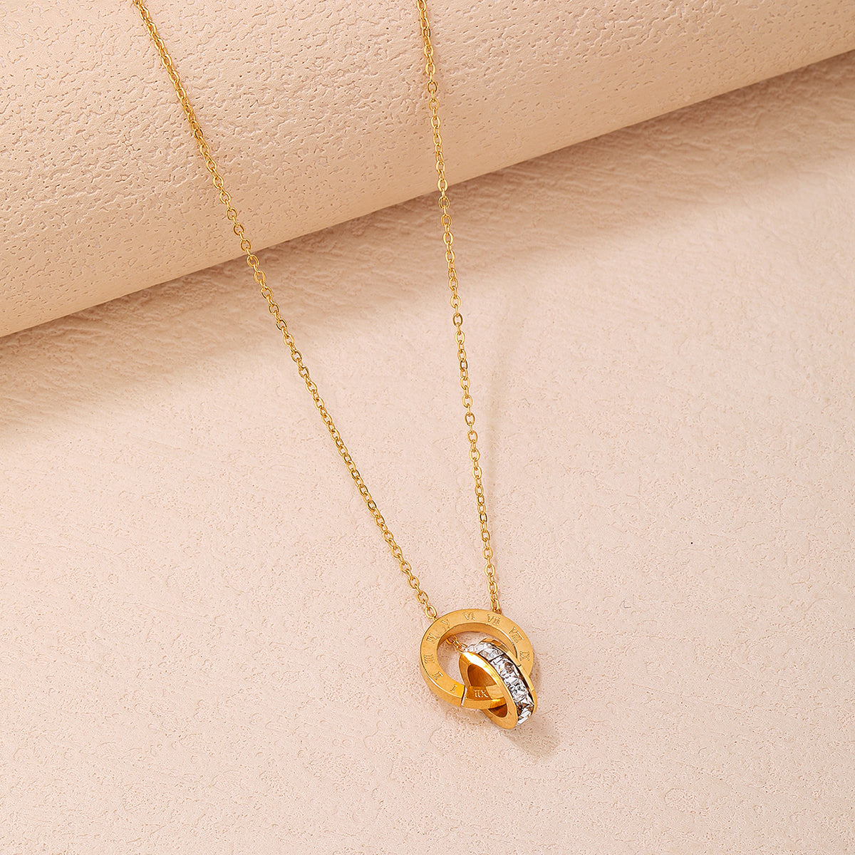 Stainless Steel 18K Gold Plated Interlocking Roman Letters Couple Necklace - Fashionable, Versatile, and Cute Summer Style - Perfect for Everyday Looks! - YUZENG-jewelrystore.com