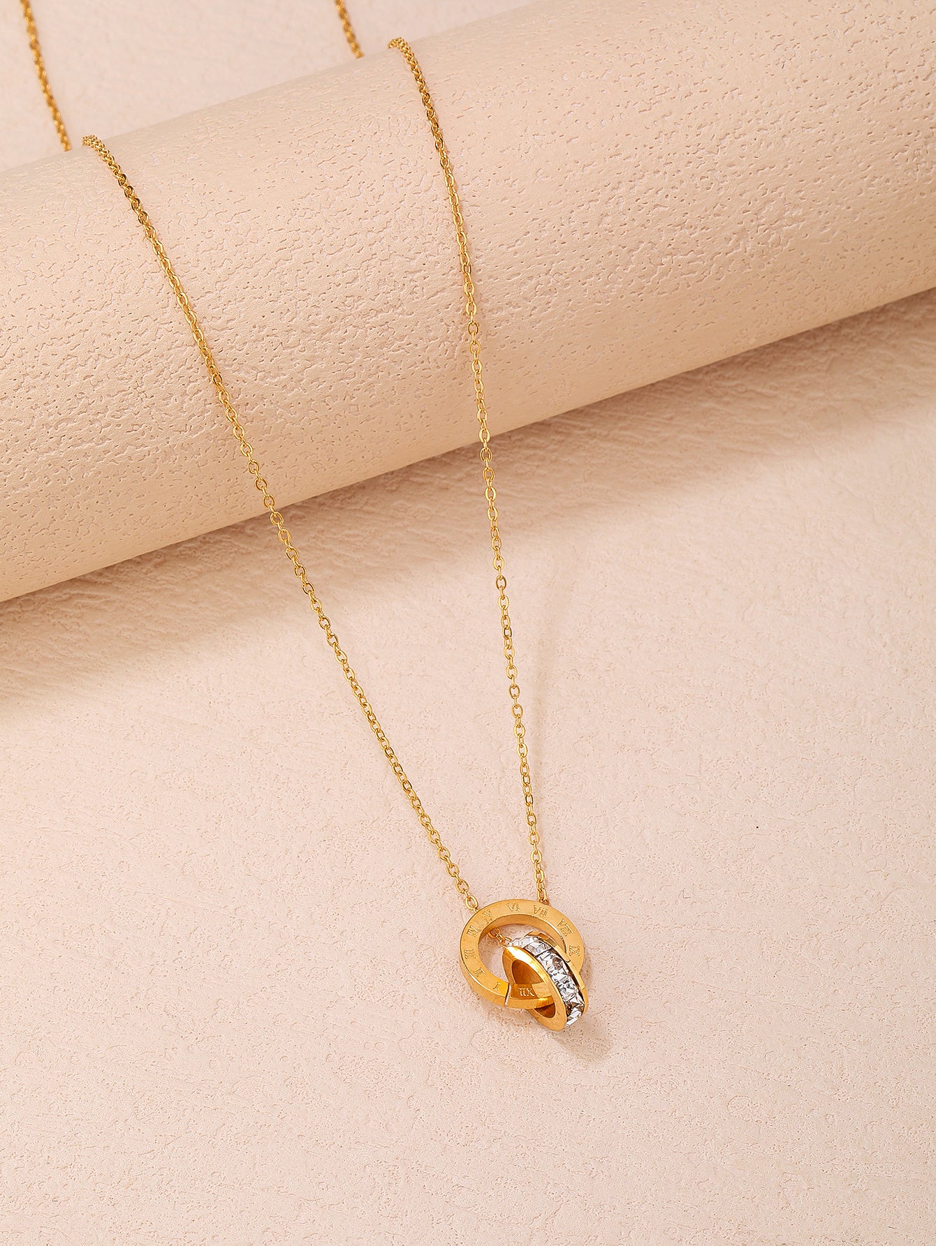 Stainless Steel 18K Gold Plated Interlocking Roman Letters Couple Necklace - Fashionable, Versatile, and Cute Summer Style - Perfect for Everyday Looks! - YUZENG-jewelrystore.com
