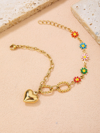 Cute and Versatile Flower Heart Necklace in Stainless Steel - YUZENG-jewelrystore.com