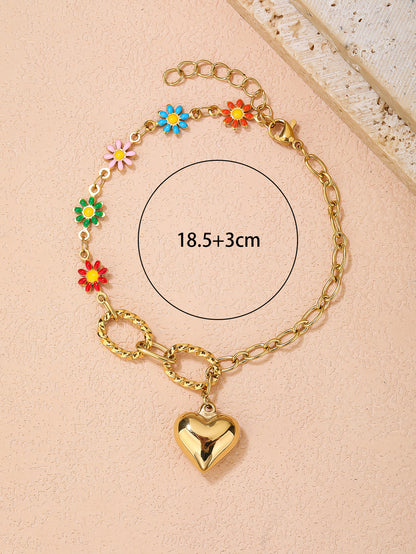 Cute and Versatile Flower Heart Necklace in Stainless Steel - YUZENG-jewelrystore.com