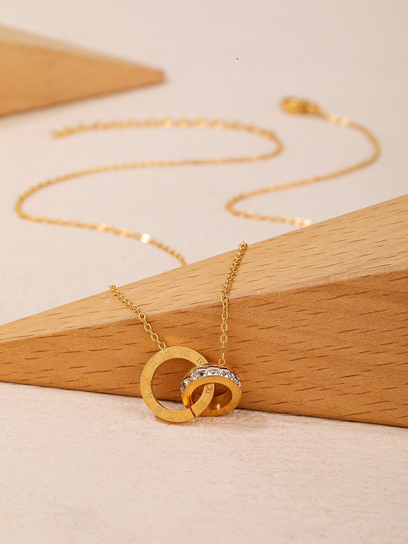 Stainless Steel 18K Gold Plated Interlocking Roman Letters Couple Necklace - Fashionable, Versatile, and Cute Summer Style - Perfect for Everyday Looks! - YUZENG-jewelrystore.com