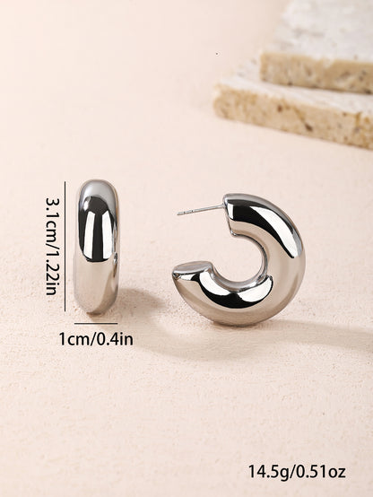 Fashion Steel Glossy Geometric Curved Stud Earrings for Women,Stainless Steel Earrings,for Daily Wear - YUZENG-jewelrystore.com