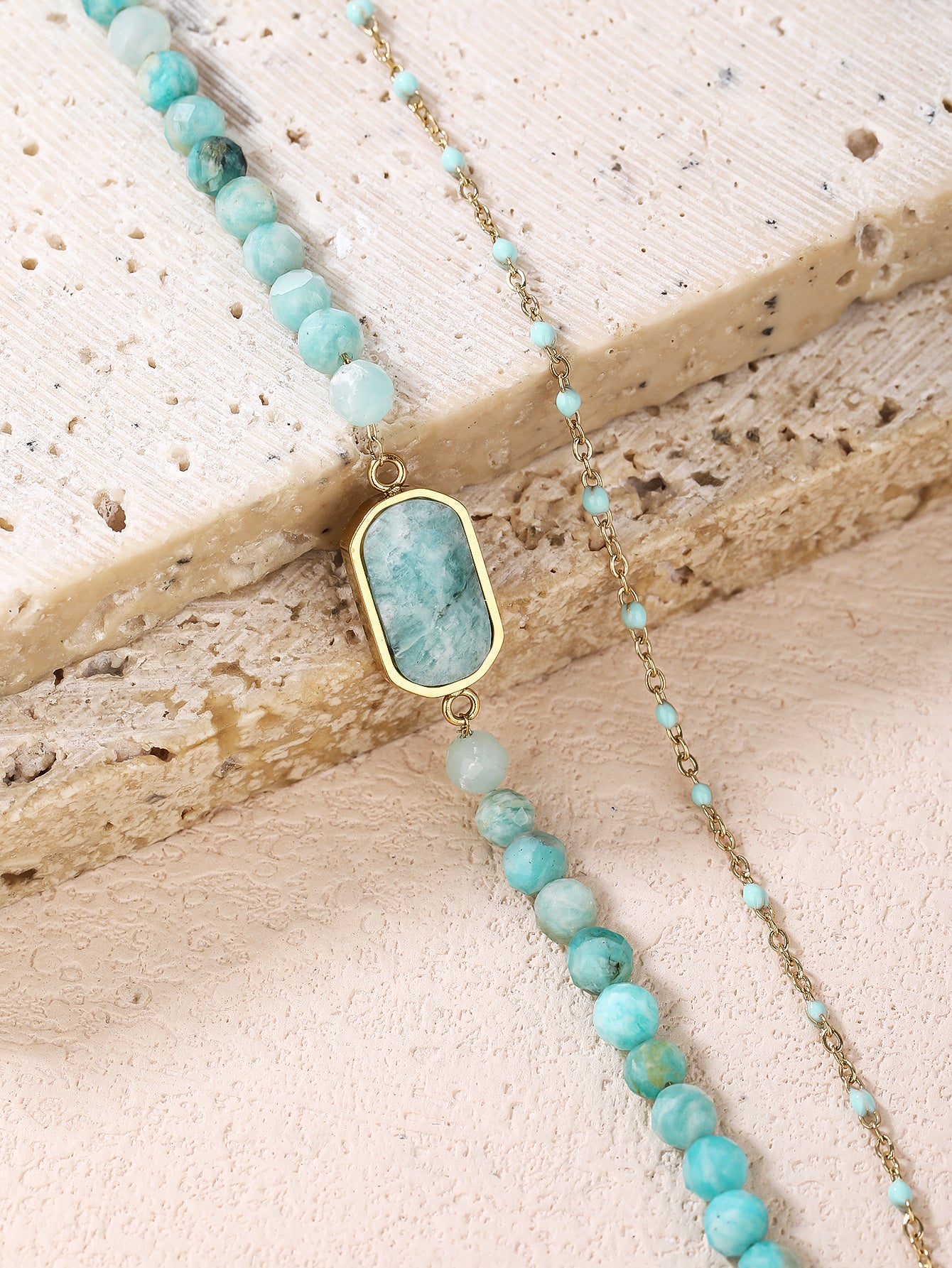 Natural Amazonite Stainless Steel Fashion 18k Gold Plated Drip Stacked Bracelet with Cut Corners - YUZENG-jewelrystore.com