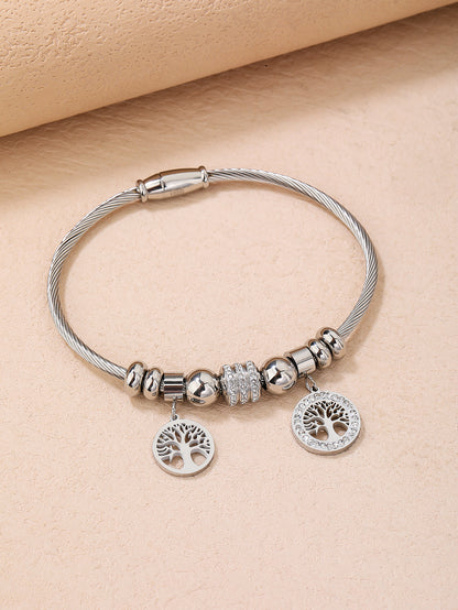 Women's Stainless Steel Chain Bracelet, 1PCS Stainless Steel Wire Bracelet with Heart Charm and Star Charm Tree of Life Charm Bracelet, Fashion Gift - YUZENG-jewelrystore.com