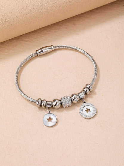 Women's Stainless Steel Chain Bracelet, 1PCS Stainless Steel Wire Bracelet with Heart Charm and Star Charm Tree of Life Charm Bracelet, Fashion Gift - YUZENG-jewelrystore.com