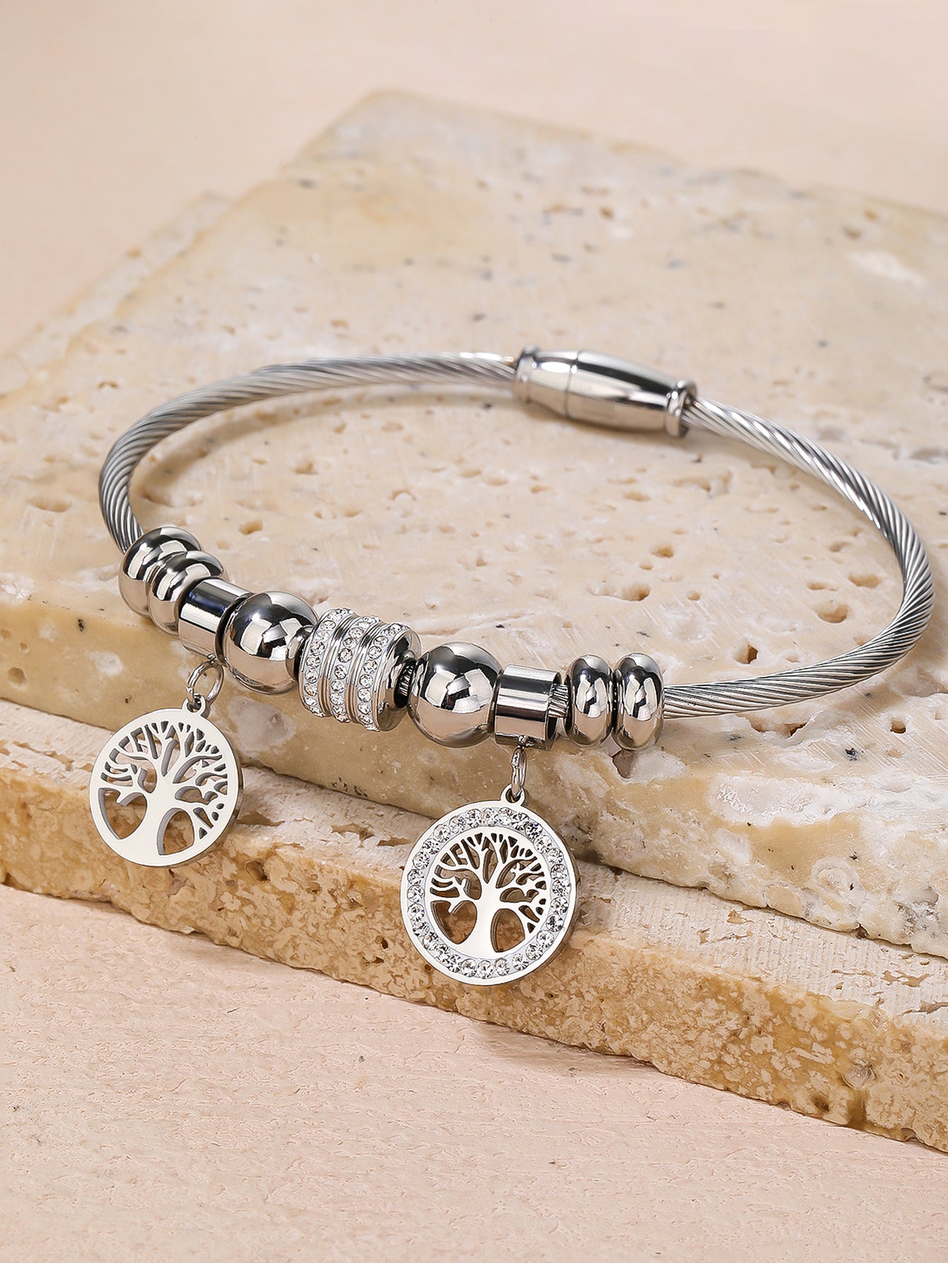 Women's Stainless Steel Chain Bracelet, 1PCS Stainless Steel Wire Bracelet with Heart Charm and Star Charm Tree of Life Charm Bracelet, Fashion Gift - YUZENG-jewelrystore.com
