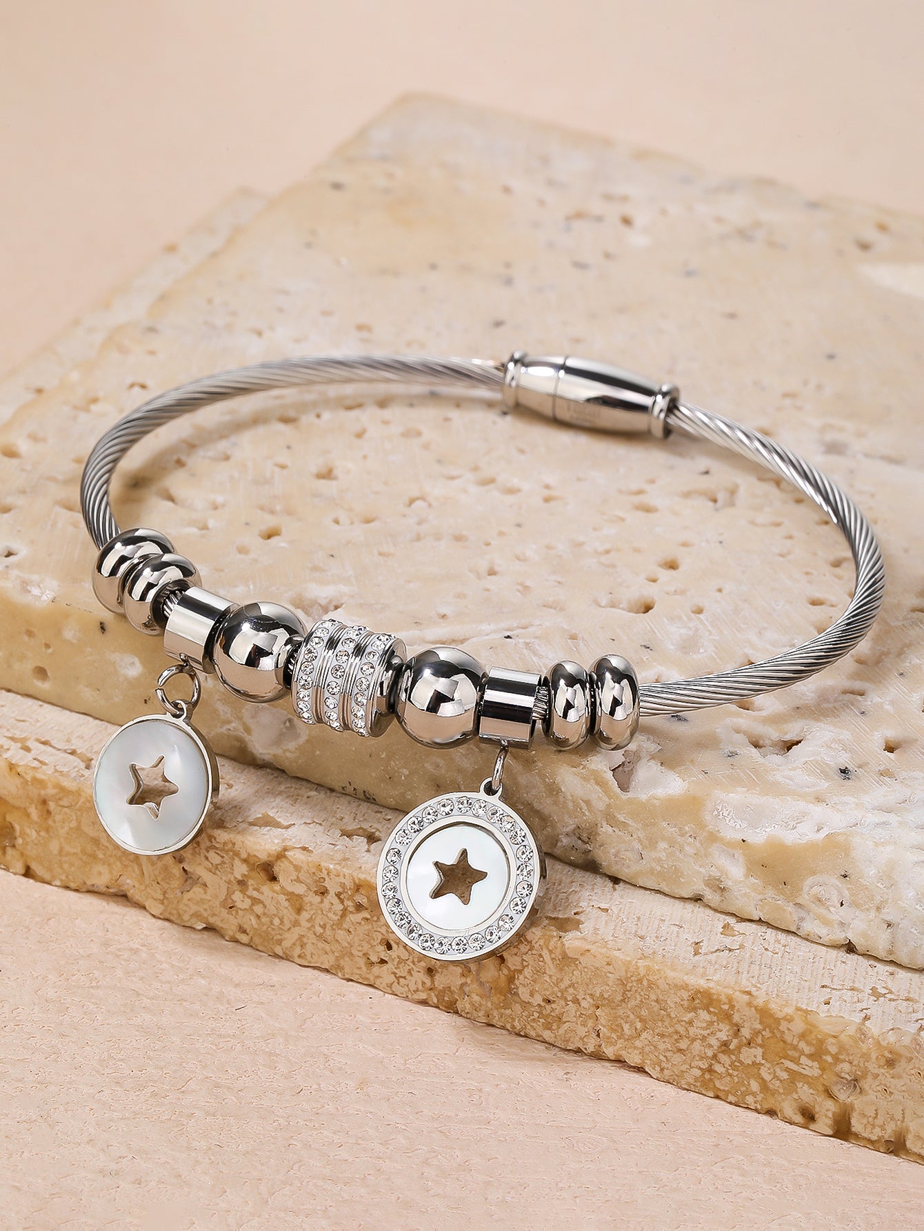 Women's Stainless Steel Chain Bracelet, 1PCS Stainless Steel Wire Bracelet with Heart Charm and Star Charm Tree of Life Charm Bracelet, Fashion Gift - YUZENG-jewelrystore.com