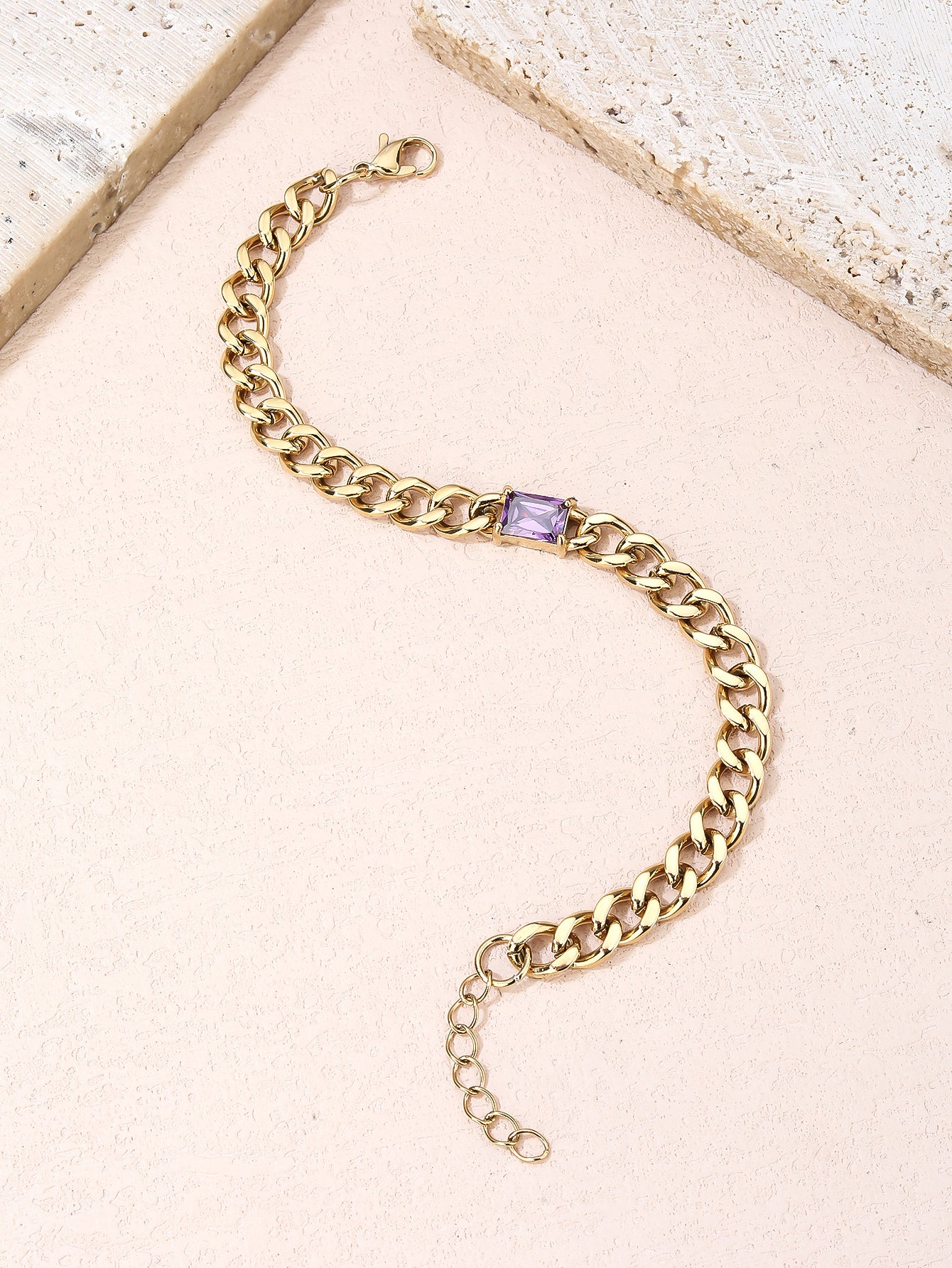 Natural Gemstone Cuban Bracelet, Stainless Steel 18k Gold Plated Ladies Jewelry - YUZENG-jewelrystore.com