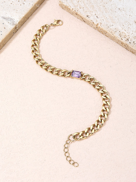 Natural Gemstone Cuban Bracelet, Stainless Steel 18k Gold Plated Ladies Jewelry - YUZENG-jewelrystore.com