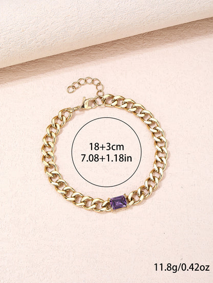 Natural Gemstone Cuban Bracelet, Stainless Steel 18k Gold Plated Ladies Jewelry - YUZENG-jewelrystore.com