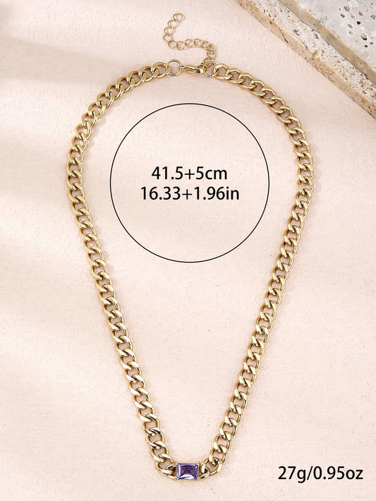 Natural Gemstone Cuban Necklace, Stainless Steel 18k Gold Plated Ladies Jewelry - YUZENG-jewelrystore.com