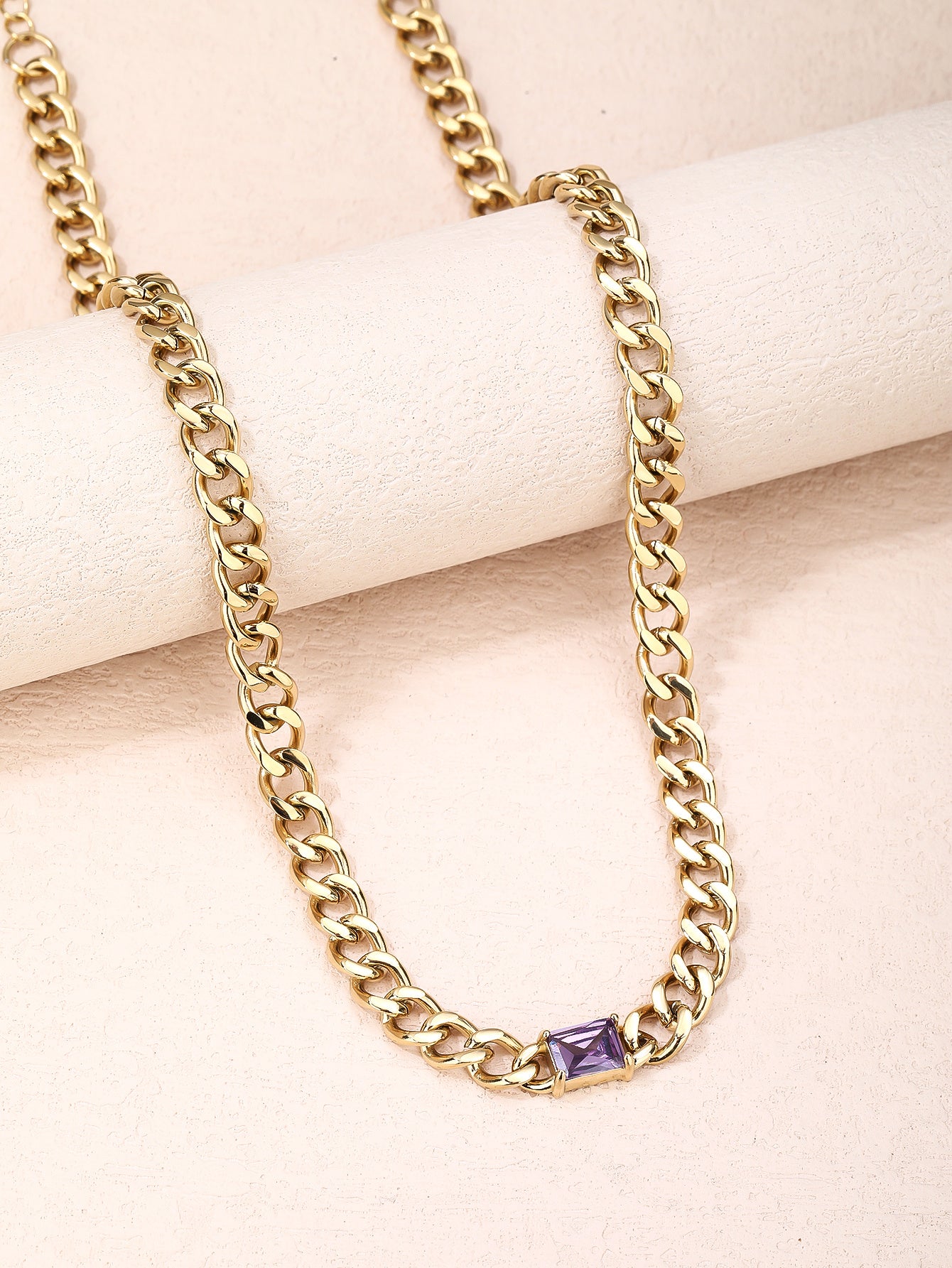Natural Gemstone Cuban Necklace, Stainless Steel 18k Gold Plated Ladies Jewelry - YUZENG-jewelrystore.com