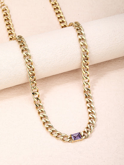 Natural Gemstone Cuban Necklace, Stainless Steel 18k Gold Plated Ladies Jewelry - YUZENG-jewelrystore.com