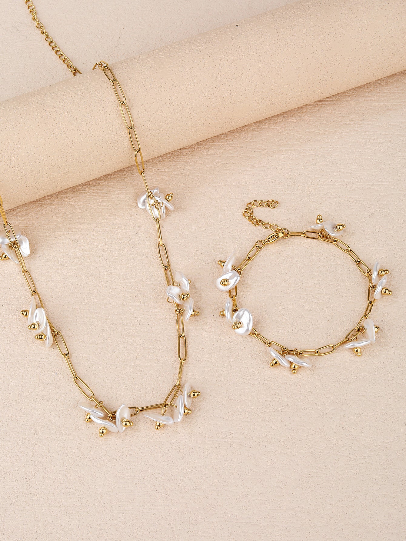Stainless Steel 18K Gold Plated Faux Irregular Pearl Jewelry Set - Personalized, Fashionable, and Cute Summer Style - Perfect for Everyday Looks! - YUZENG-jewelrystore.com