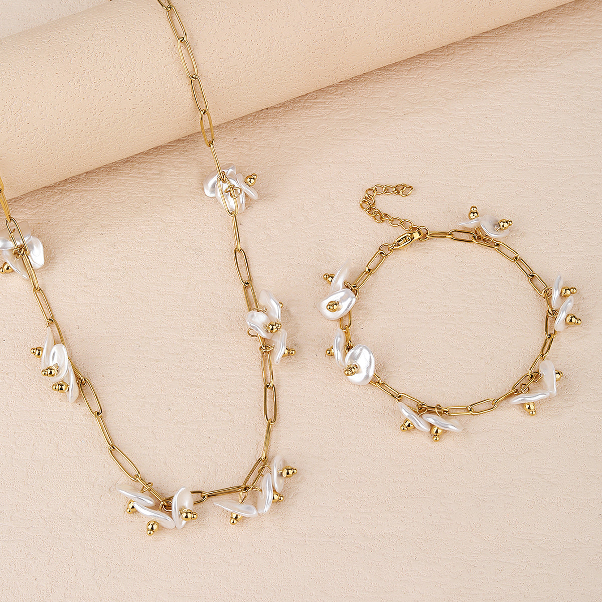 Stainless Steel 18K Gold Plated Faux Irregular Pearl Jewelry Set - Personalized, Fashionable, and Cute Summer Style - Perfect for Everyday Looks! - YUZENG-jewelrystore.com